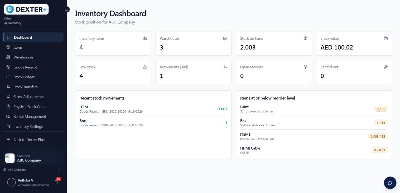 Dexter StockFlow dashboard
